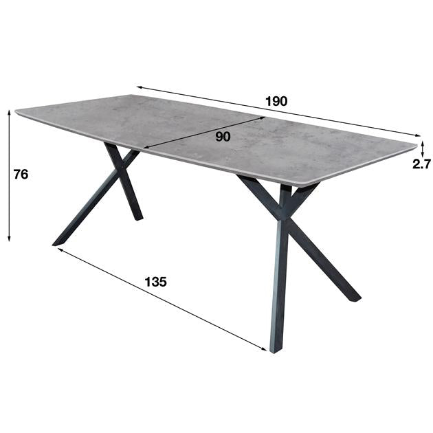 Modera - Eetkamertafel 190 ovaal blad zwart gepoedercoat frame - 3D betonlook grijs