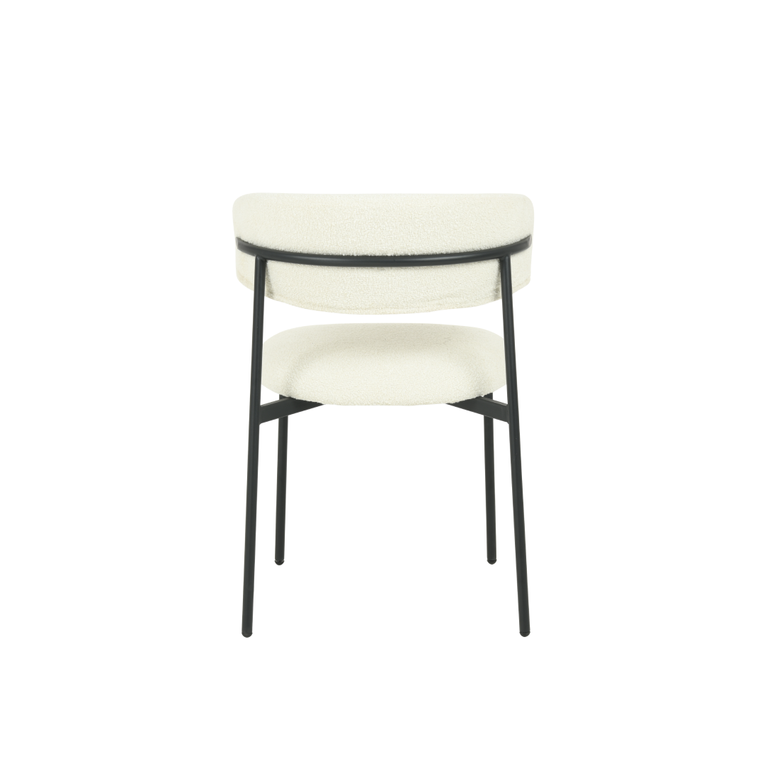 Eetkamerstoel Jutland Wit Bouclé met zwart onderstel