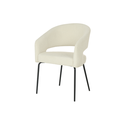 Eetkamerstoel Aalborg Wit Bouclé met zwart onderstel