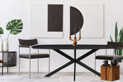 Mangohouten Eettafel Deens Ovaal Tess 240x110 cm Zwart (2,5 cm)