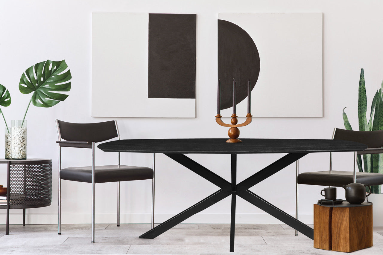 Mangohouten Eettafel Deens Ovaal Tess 180x100 cm Zwart (2,5 cm)