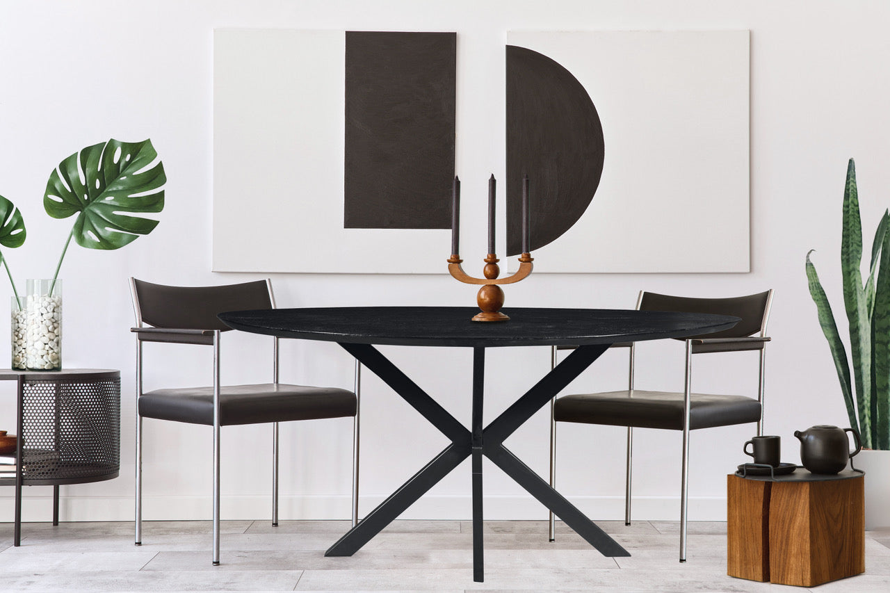 Mangohouten Eettafel Ovaal Julia 240x110 cm Zwart (2,5 cm)