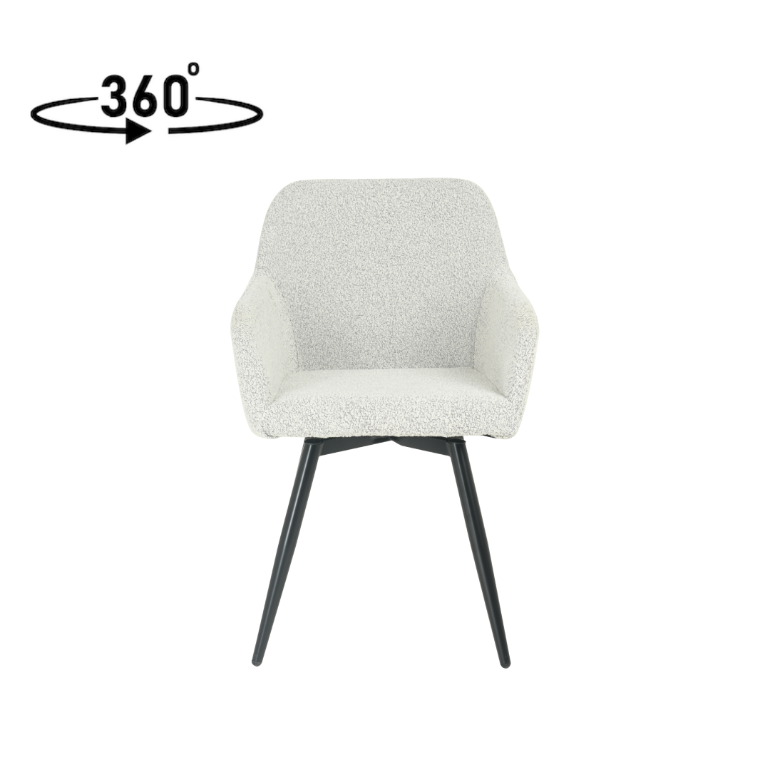 Eetkamerstoel Horsens Beige Bouclé met zwart onderstel
