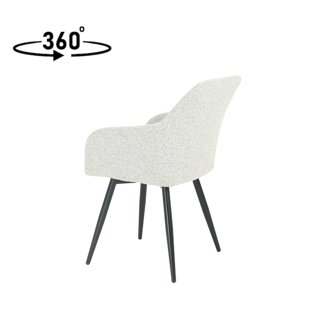 Eetkamerstoel Horsens Beige Bouclé met zwart onderstel