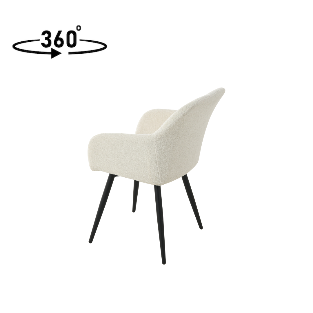 Eetkamerstoel Horsens Wit Bouclé met zwart onderstel