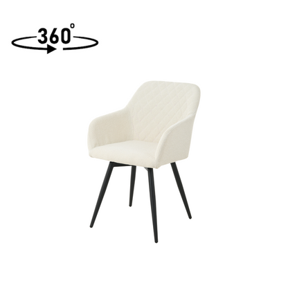 Eetkamerstoel Horsens Wit Bouclé met zwart onderstel