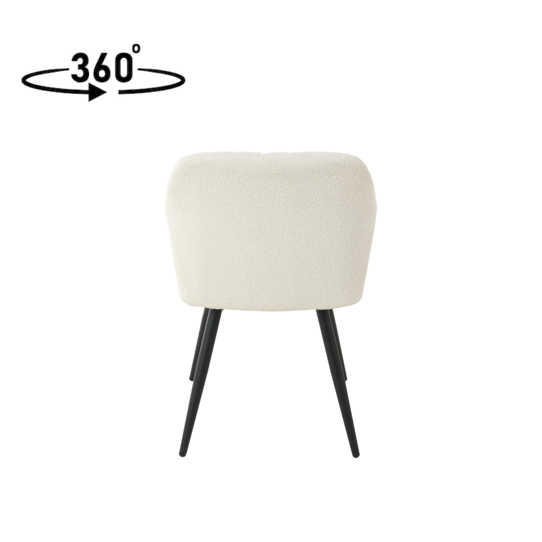 Eetkamerstoel Horsens Wit Bouclé met zwart onderstel