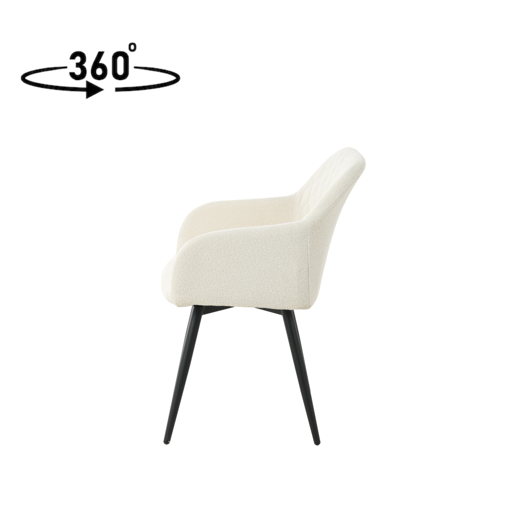 Eetkamerstoel Horsens Wit Bouclé met zwart onderstel