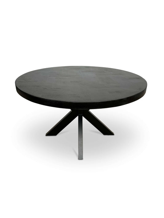 Moderne Mangohouten Ronde Eettafel - met Visgraat Patroon (130cm)