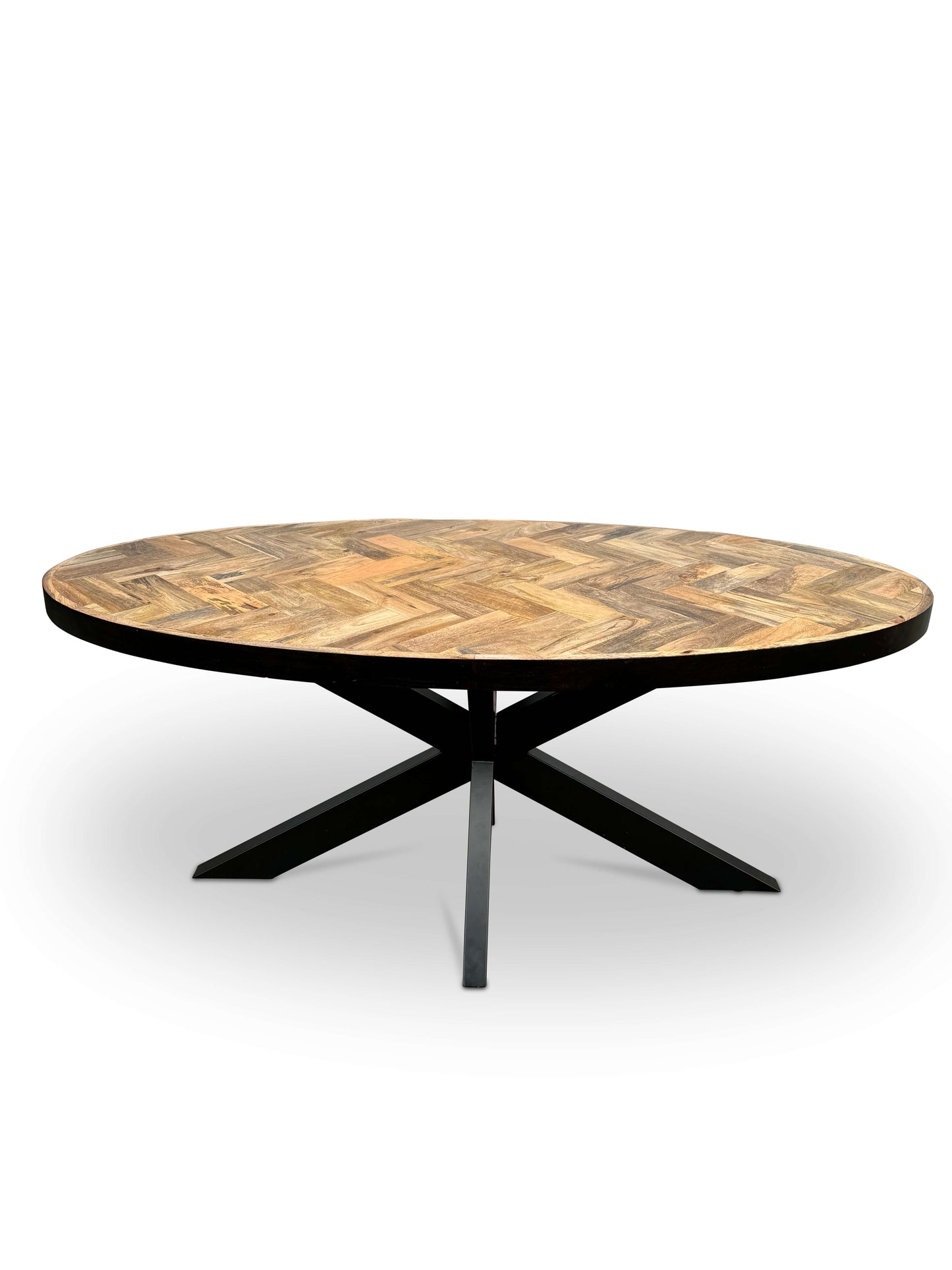 Moderne Mangohouten ovale Eettafel - met Visgraat Patroon (260cm)