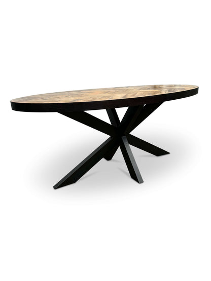 Moderne Mangohouten ovale Eettafel - met Visgraat Patroon (160cm)