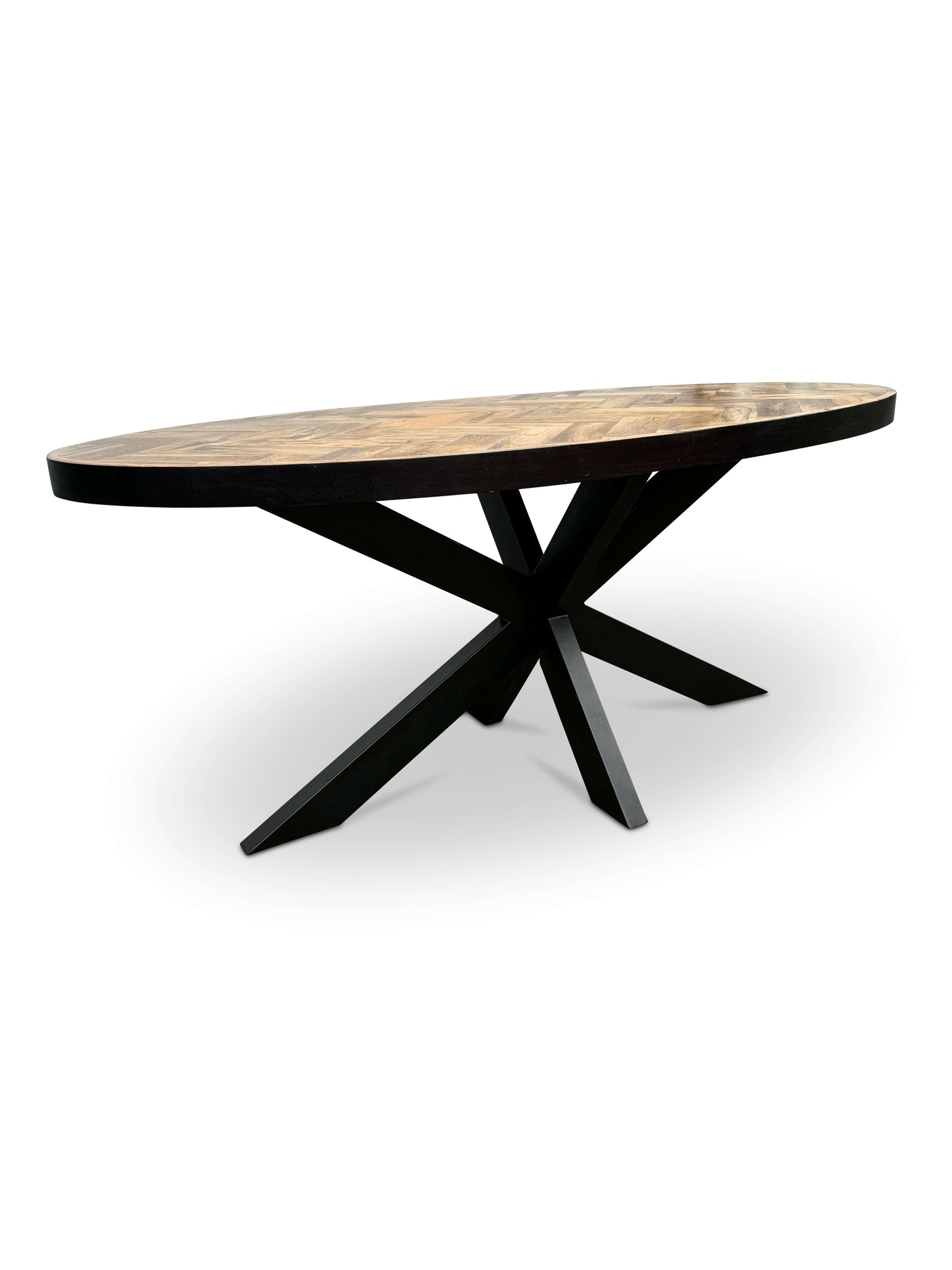 Moderne Mangohouten ovale Eettafel - met Visgraat Patroon (210cm)
