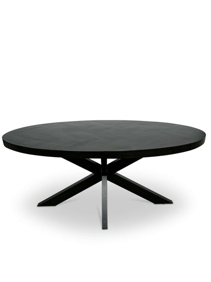 Moderne Mangohouten ovale Eettafel - Zwart met Visgraat Patroon (240cm)
