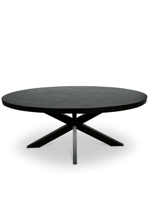 Moderne Mangohouten ovale Eettafel - Zwart met Visgraat Patroon (240cm)