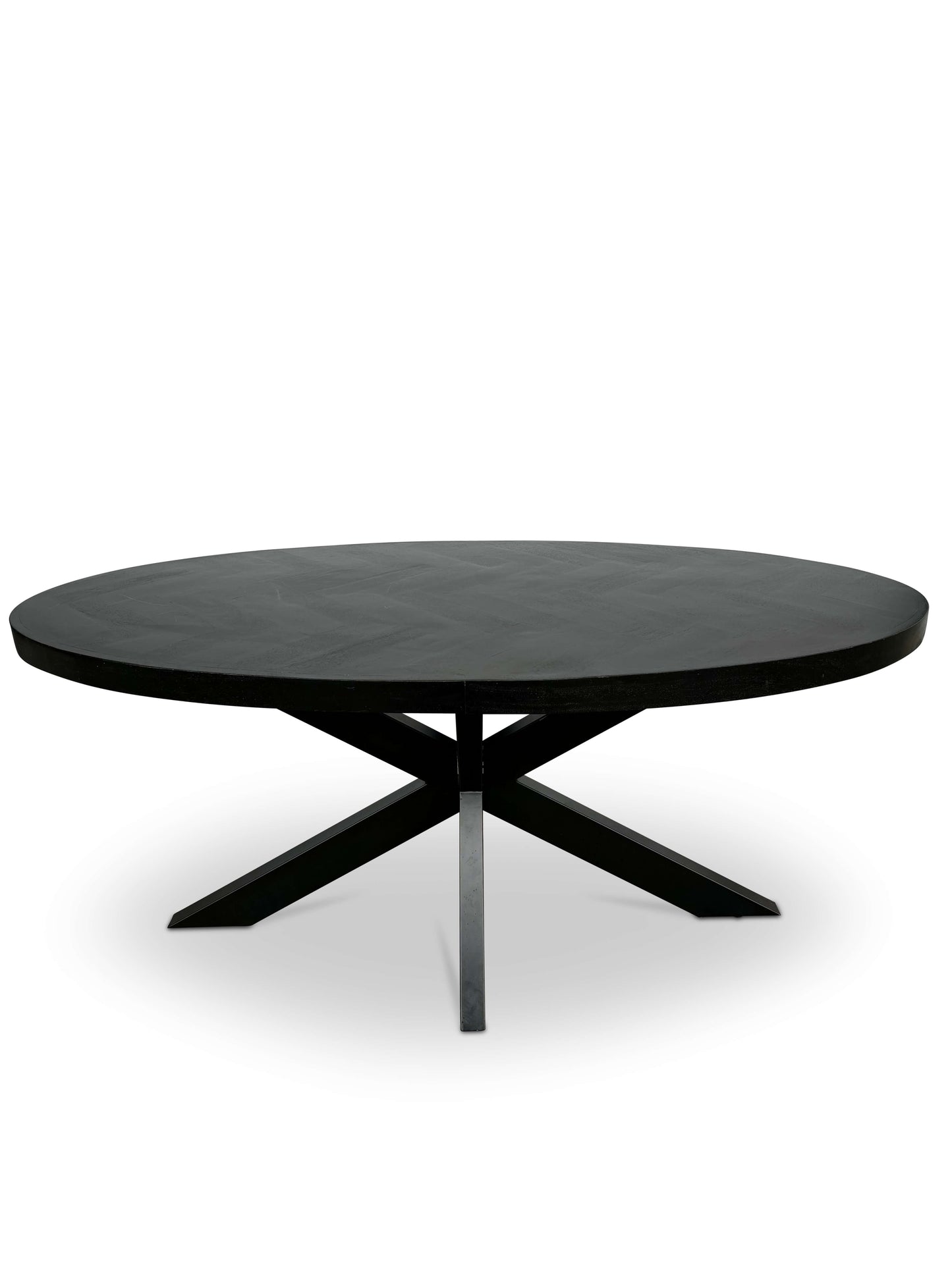 Moderne Mangohouten ovale Eettafel - Zwart met Visgraat Patroon (210cm)