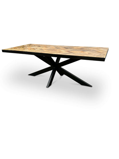 Moderne Mangohouten Rechthoekige Eettafel - met Visgraat Patroon (180cm)