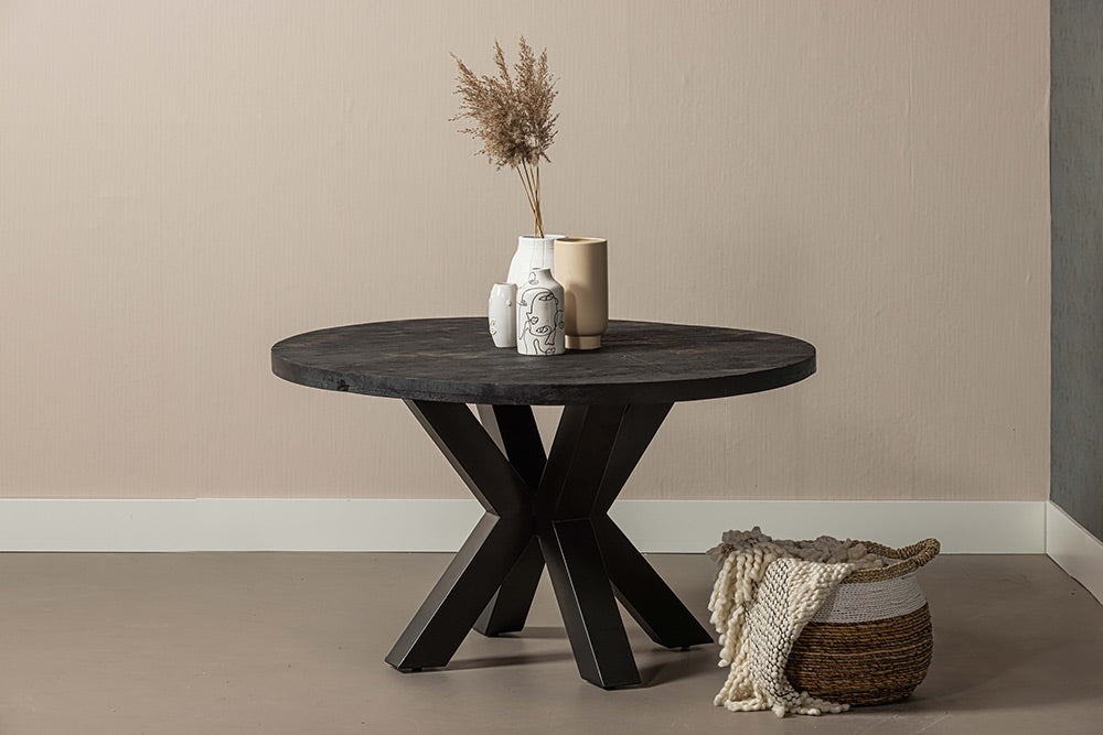 Mangohouten Eettafel Rond Tara 130 cm Zwart (5cm)