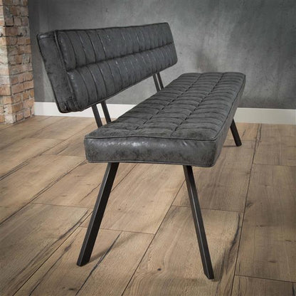 Modera - Eetkamerbank 180 cm voorzien van kruisstiksel en een open rug. - Wax PU zwart