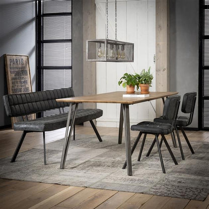 Modera - Eetkamerbank 180 cm voorzien van kruisstiksel en een open rug. - Wax PU zwart