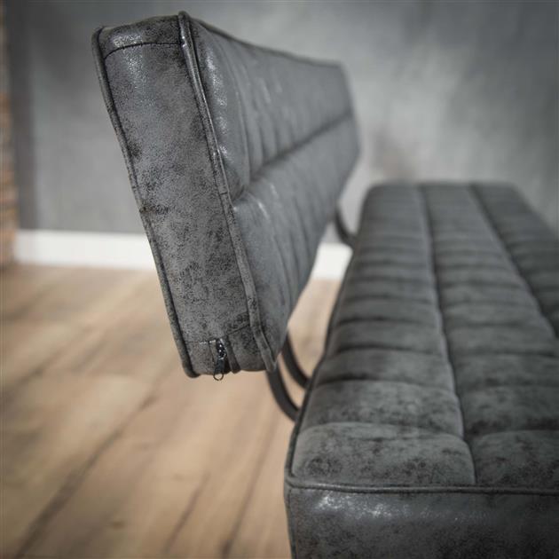 Modera - Eetkamerbank 180 cm voorzien van kruisstiksel en een open rug. - Wax PU zwart