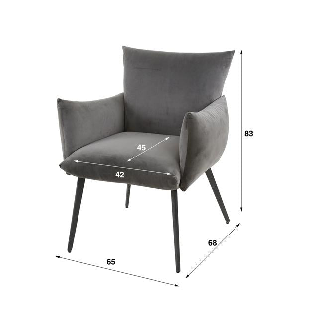 Modera - Eetkamerfauteuil lobby - Antraciet velours