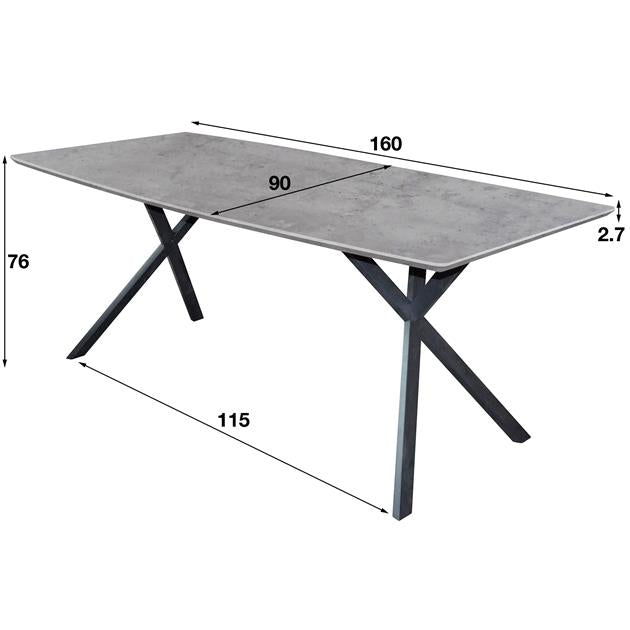 Modera - Eetkamertafel 160 ovaal blad zwart gepoedercoat frame - 3D betonlook grijs