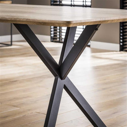 Modera - Eetkamertafel 190 ovaal blad zwart gepoedercoat frame - 3D Eiken antiquewash