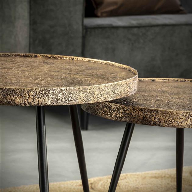 Modera - Salontafel set-2 opstaande rand rond metallic - Brons antiek