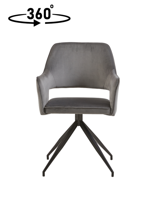 Eetkamerstoel Stevns Grijs Fluweel met zwart onderstel