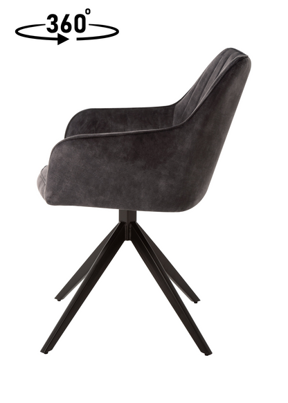 Eetkamerstoel Odense Donkergrijs Fluweel met zwart onderstel
