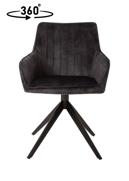 Eetkamerstoel Odense Donkergrijs Fluweel met zwart onderstel