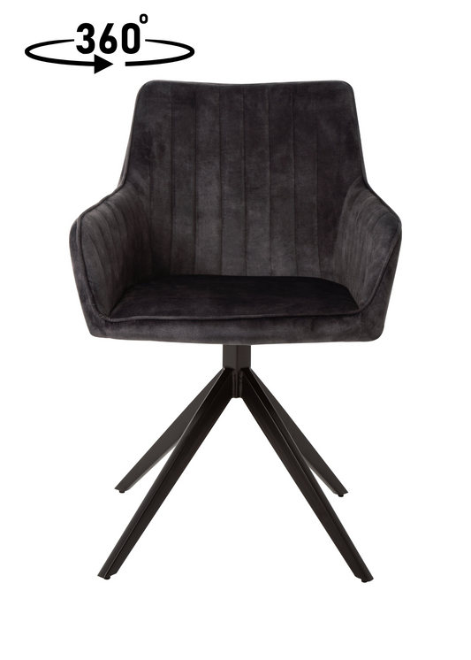 Eetkamerstoel Odense Donkergrijs Fluweel met zwart onderstel