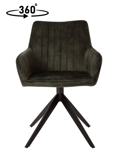 Eetkamerstoel Odense Donkergroen Fluweel met zwart onderstel