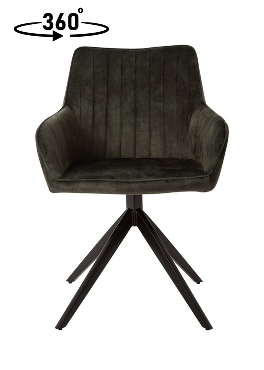Eetkamerstoel Odense Donkergroen Fluweel met zwart onderstel