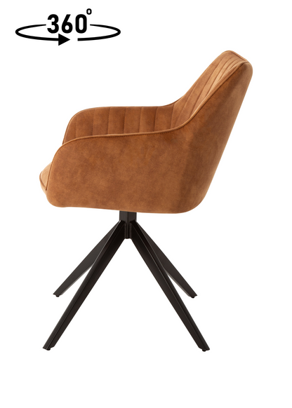 Eetkamerstoel Odense Cognac Fluweel met zwart onderstel