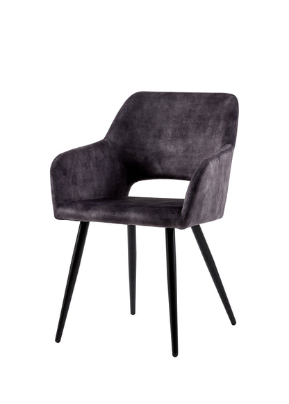 Eetkamerstoel Oslo Donkergrijs Fluweel met zwart onderstel