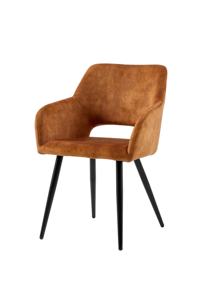 Eetkamerstoel Oslo Cognac Fluweel met zwart onderstel