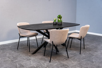 Eetkamerstoel Skagen Zand Bouclé met zwart onderstel