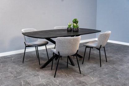 Eetkamerstoel Skagen Lichtgrijs Bouclé met zwart onderstel