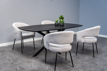 Eetkamerstoel Aalborg Beige Bouclé met zwart onderstel