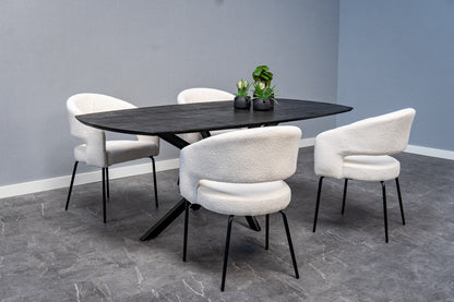 Eetkamerstoel Aalborg Wit Bouclé met zwart onderstel