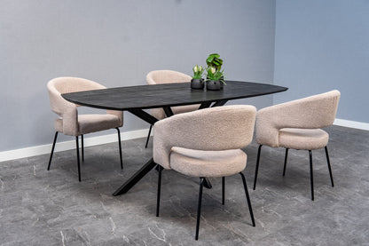 Eetkamerstoel Aalborg Zand Bouclé met zwart onderstel