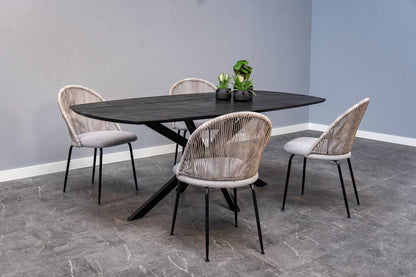 Eetkamerstoel Roskilde Lichtgrijs Linnen met zwart onderstel