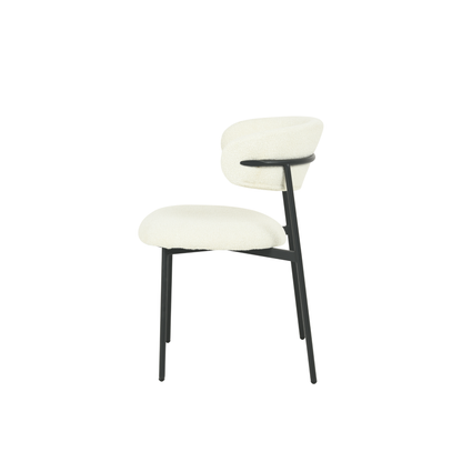 Eetkamerstoel Jutland Wit Bouclé met zwart onderstel