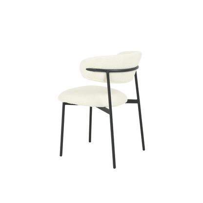 Eetkamerstoel Jutland Wit Bouclé met zwart onderstel